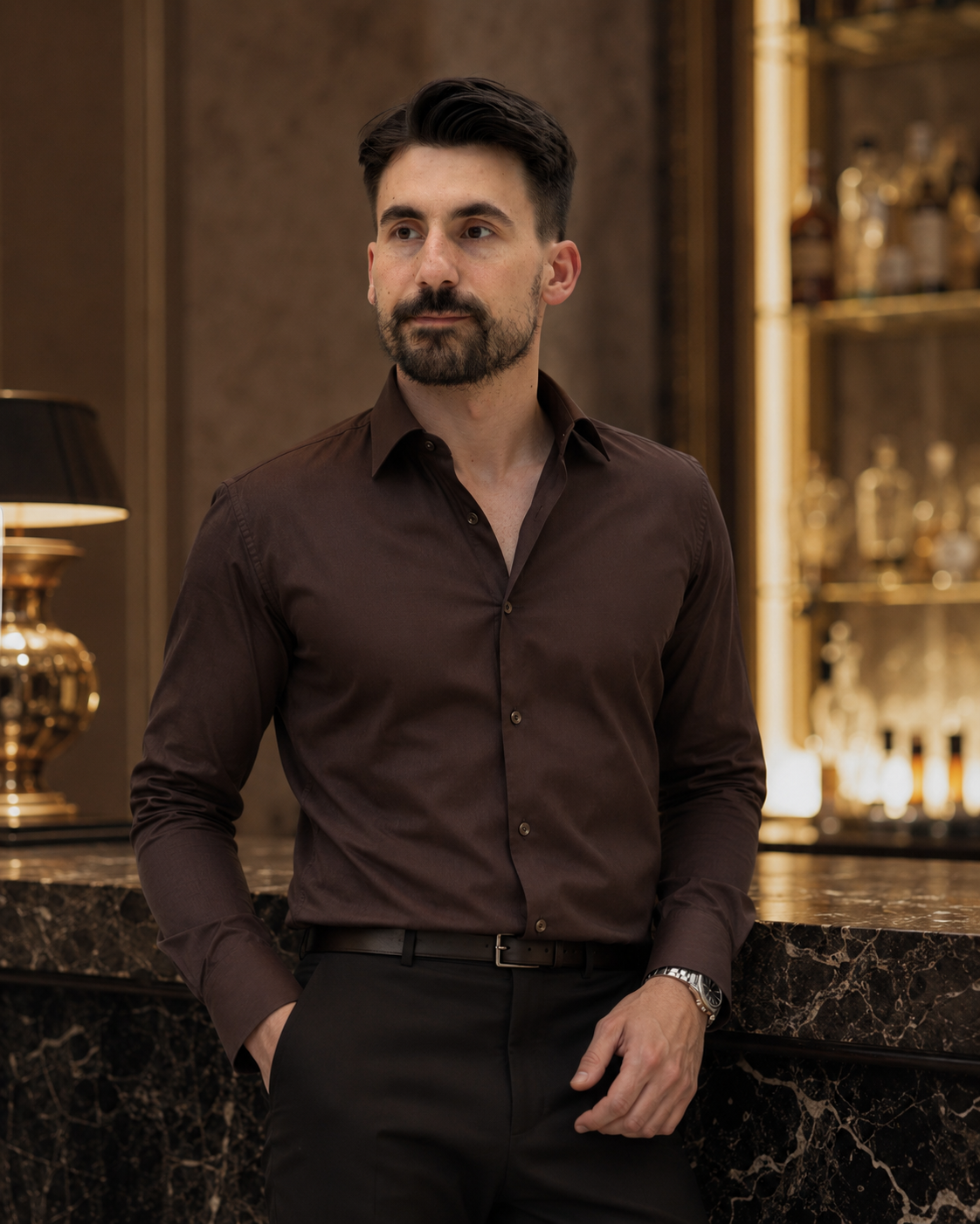 Cămașă Saten maro