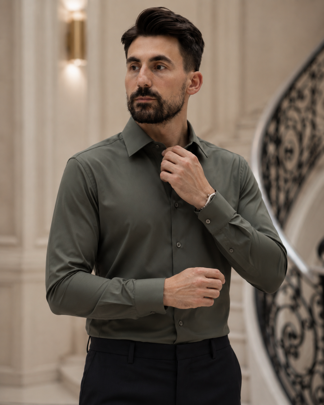 Cămașă Satin din Bumbac verde