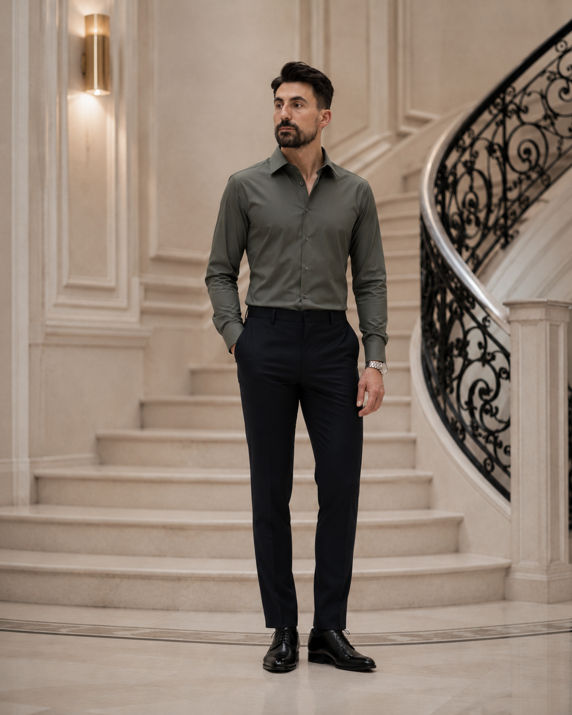 Cămașă Satin din Bumbac verde