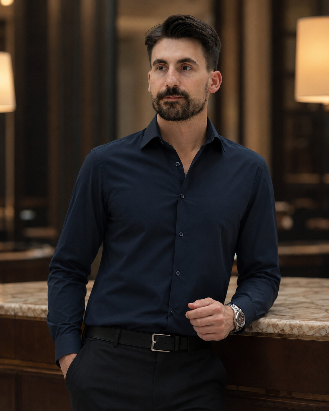 Cămașă Satin din bumbac bluemarin