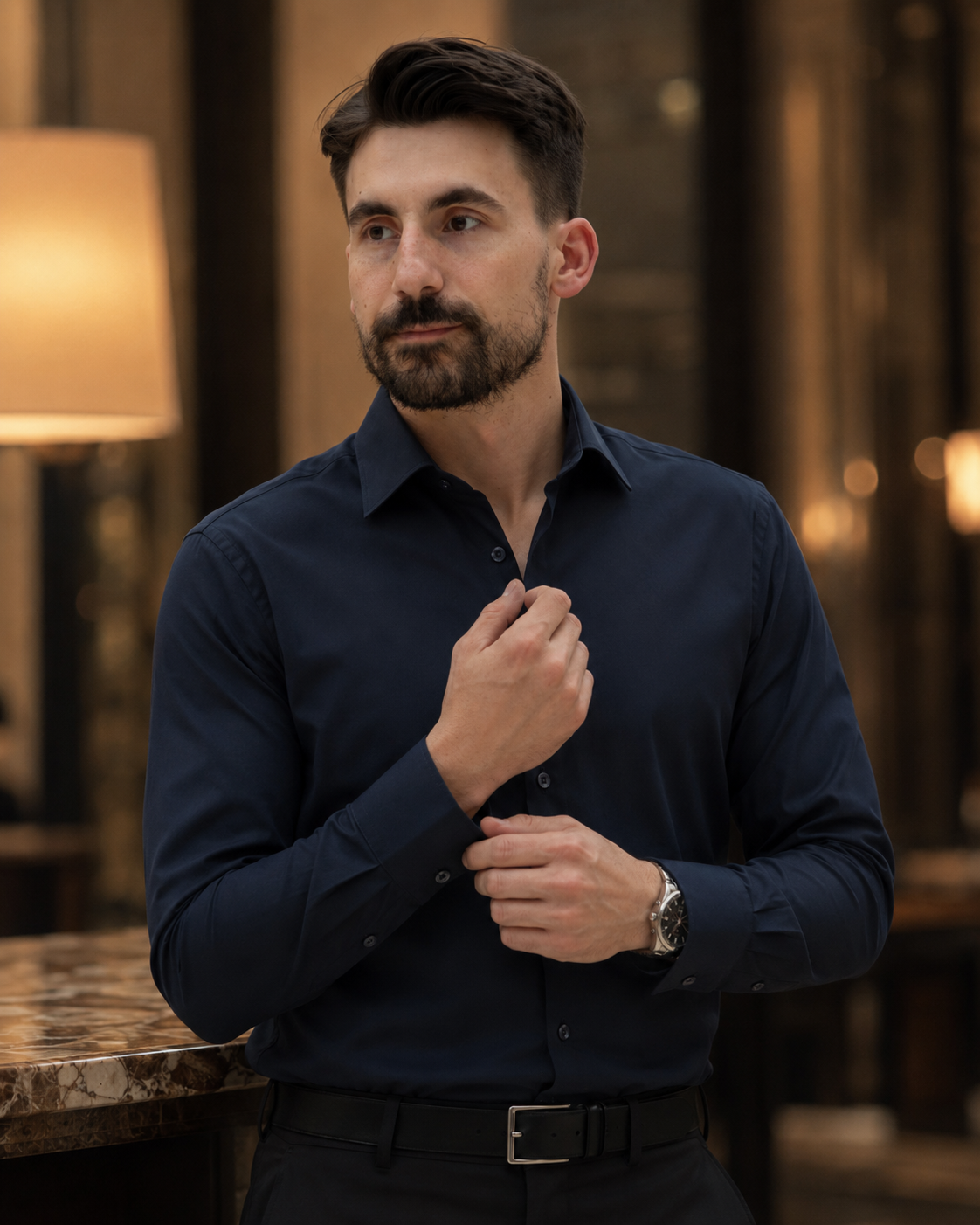 Cămașă Satin din bumbac bluemarin