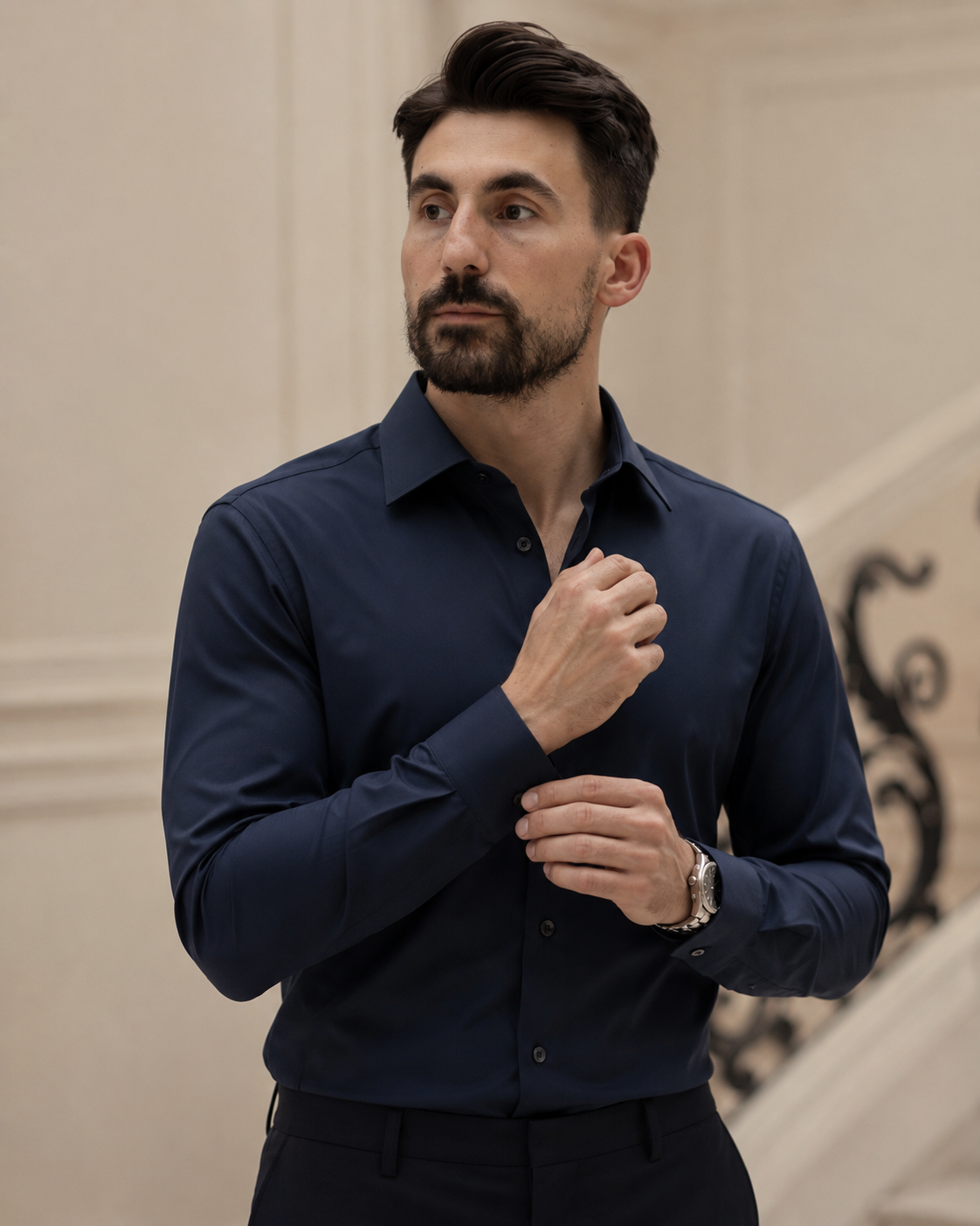 Cămașă din Saten bleumarin
