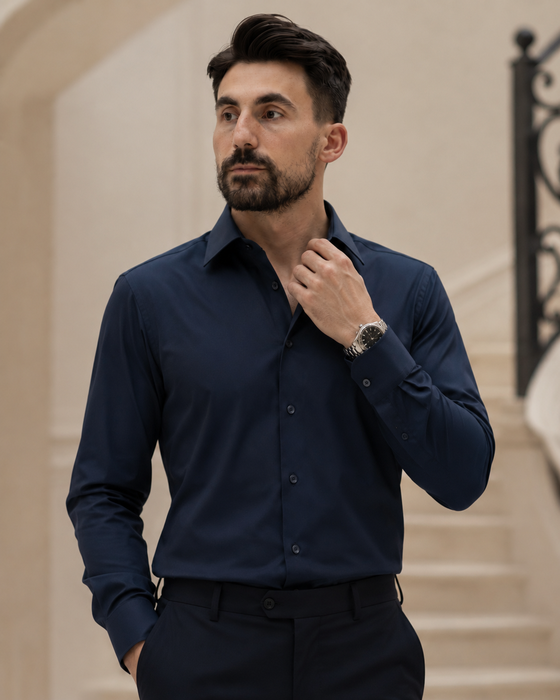 Cămașă din Saten bleumarin