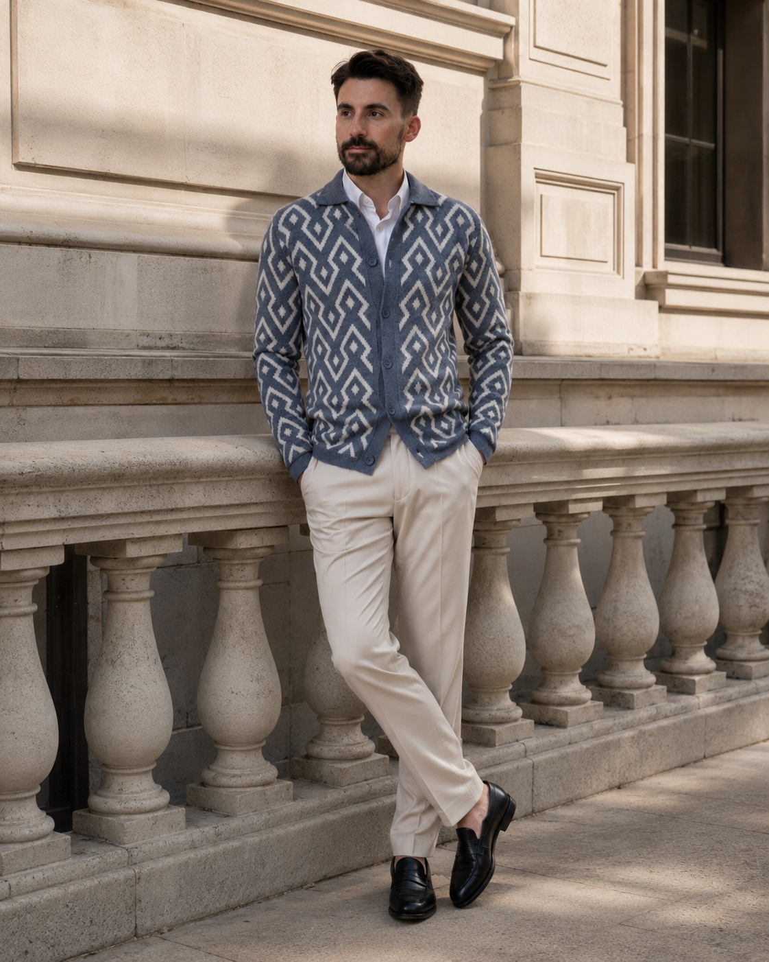 Cardigan Flava alb-albastru