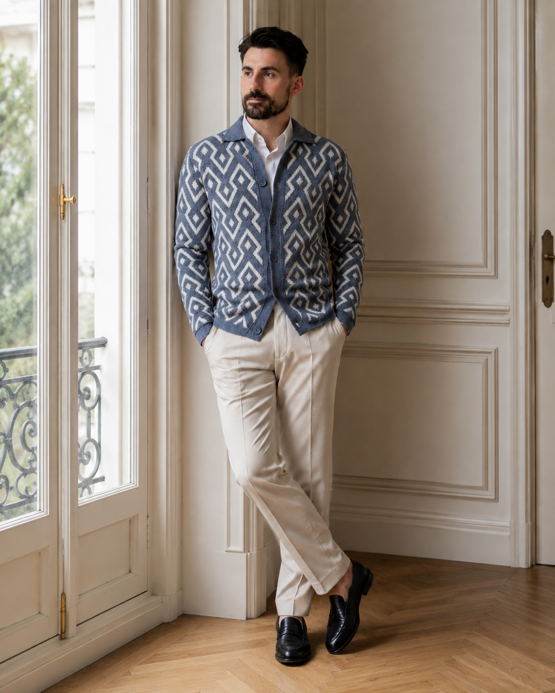 Cardigan Flava alb-albastru