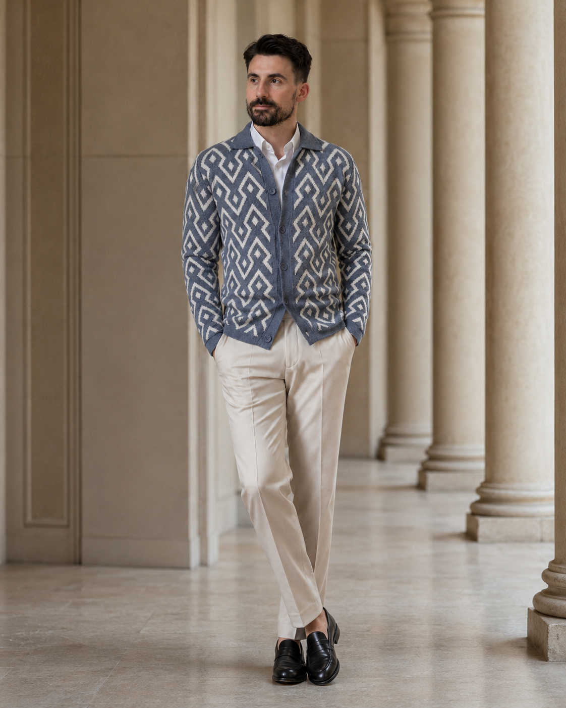 Cardigan Flava alb-albastru