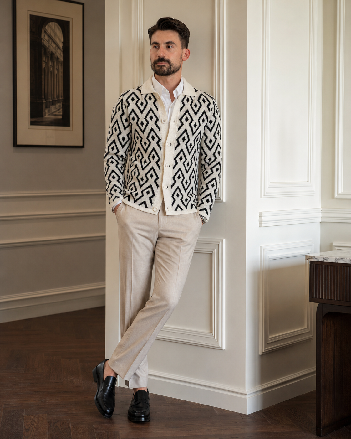 Cardigan Flava alb-negru