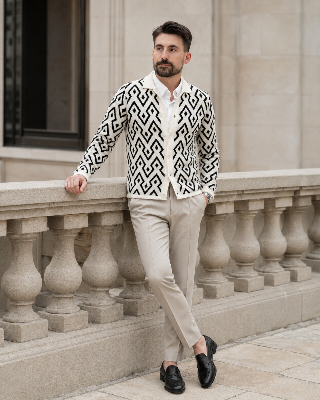 Cardigan Flava alb-negru