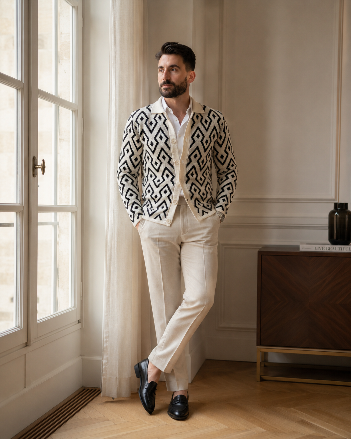 Cardigan Flava alb-negru