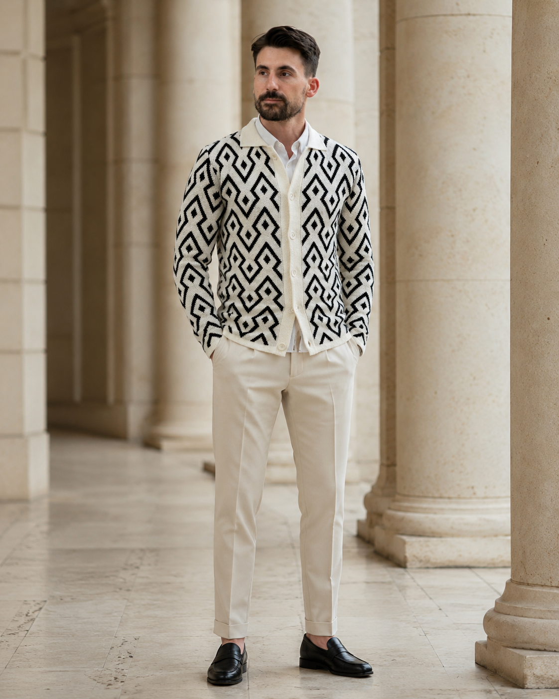 Cardigan Flava alb-negru