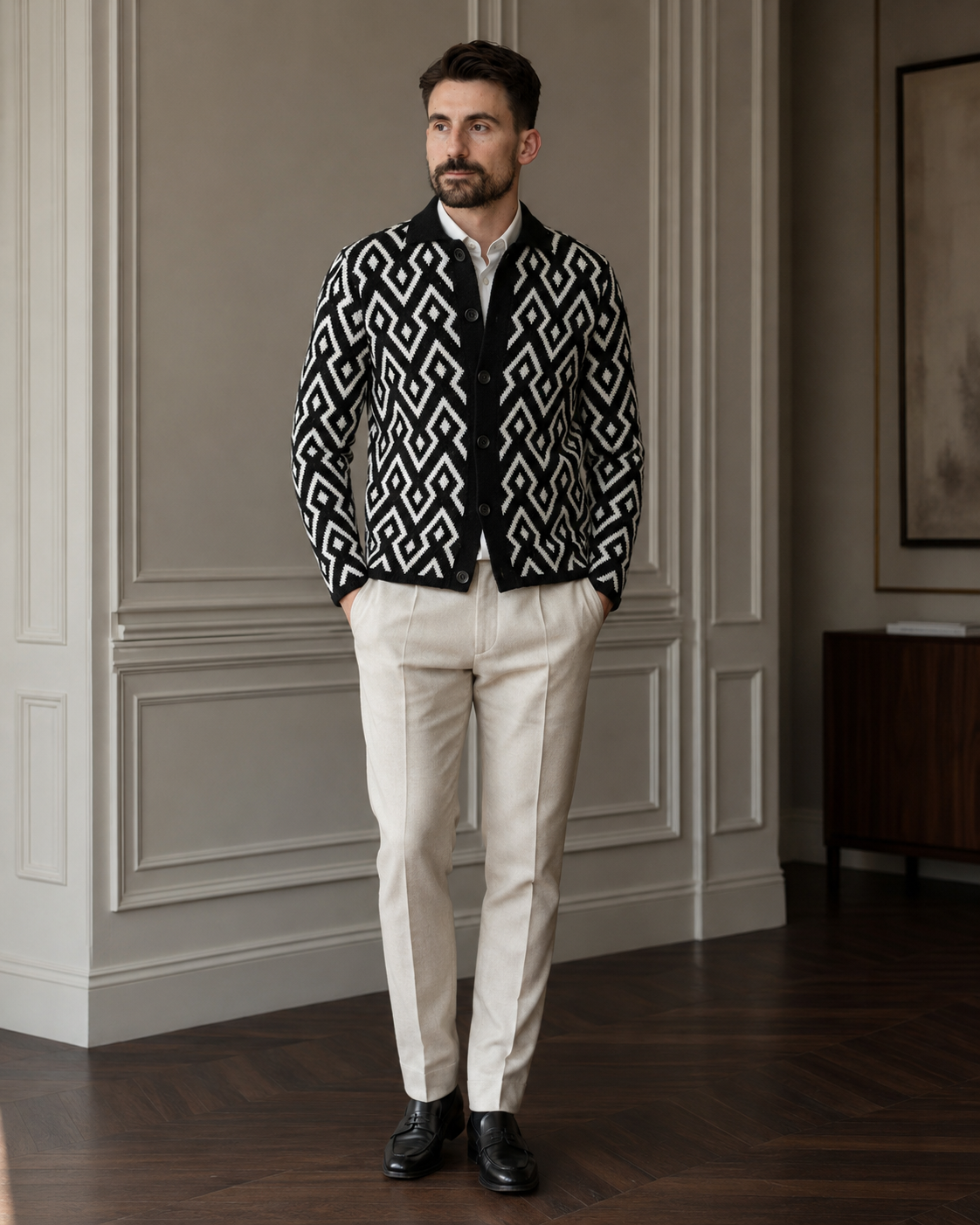 Cardigan Flava negru-alb