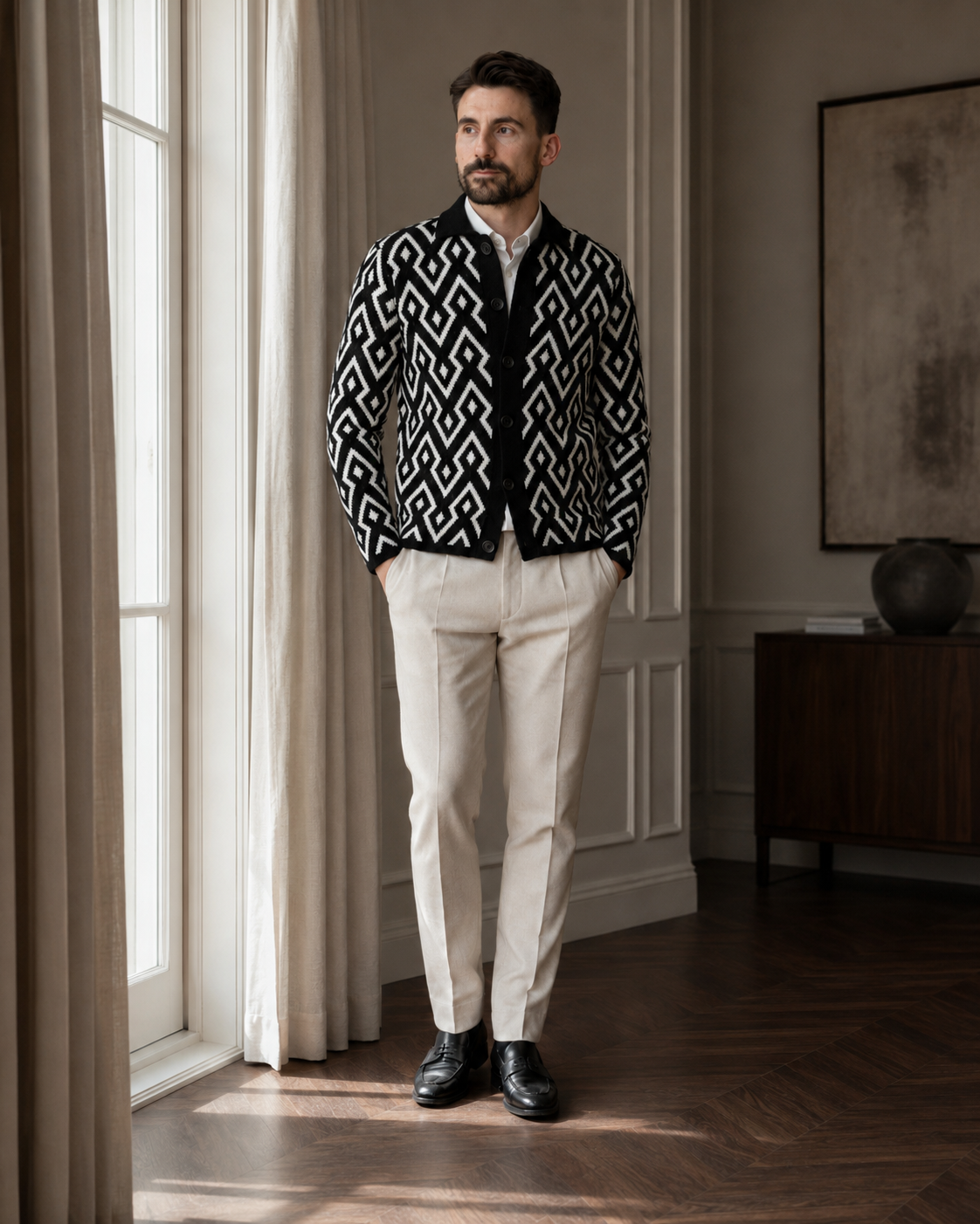 Cardigan Flava negru-alb