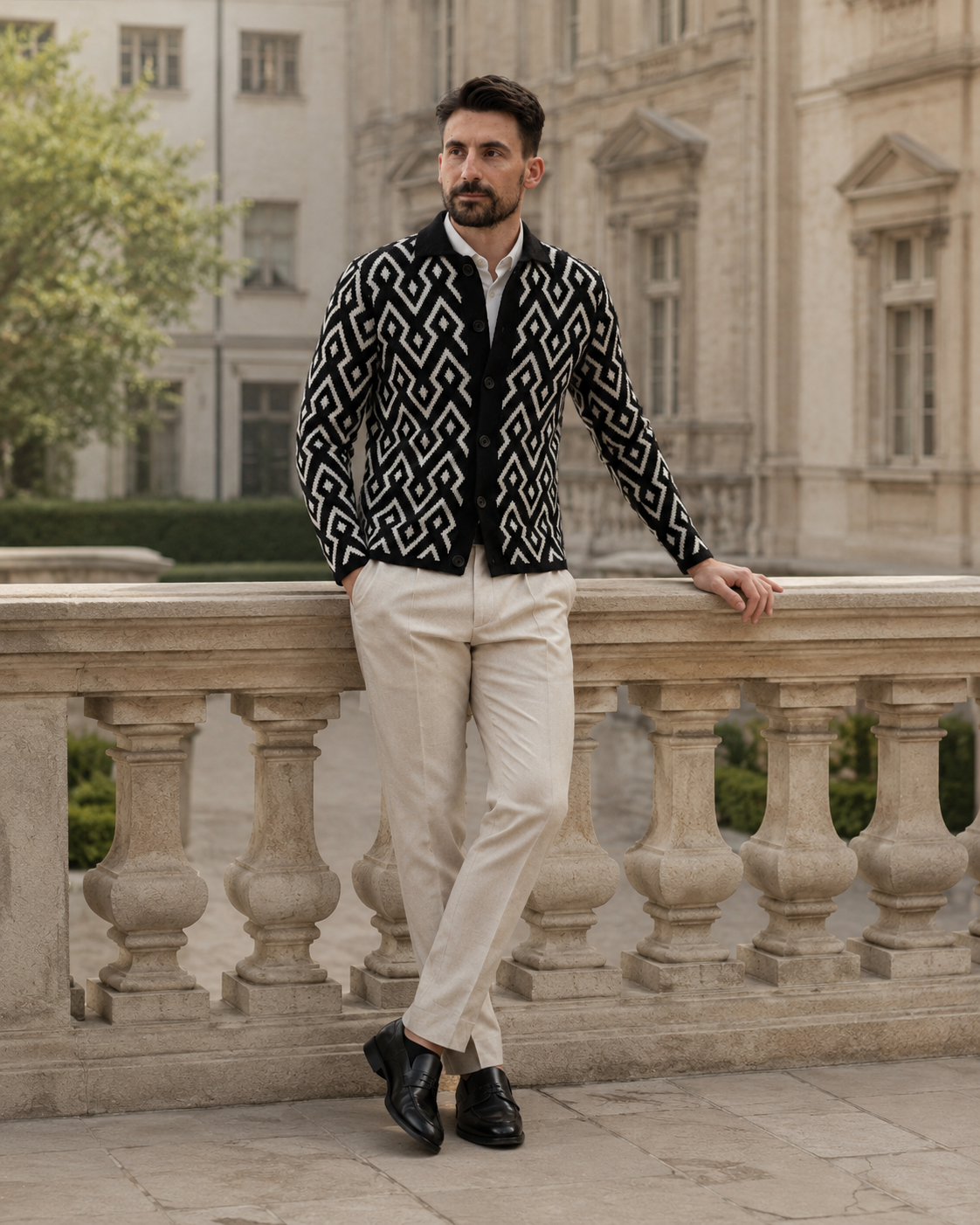 Cardigan Flava negru-alb
