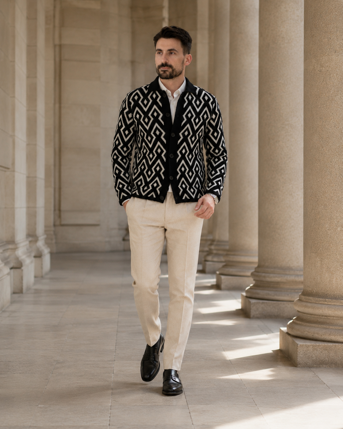 Cardigan Flava negru-alb