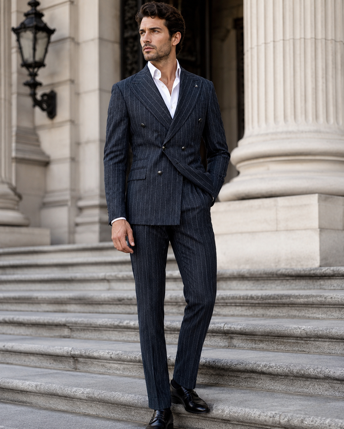 Costum Flavio bluemarin cu dungi