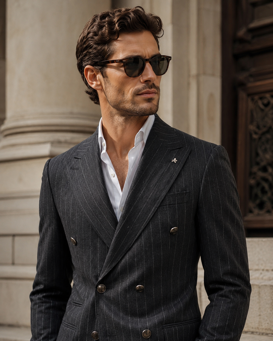 Costum Flavio bluemarin cu dungi