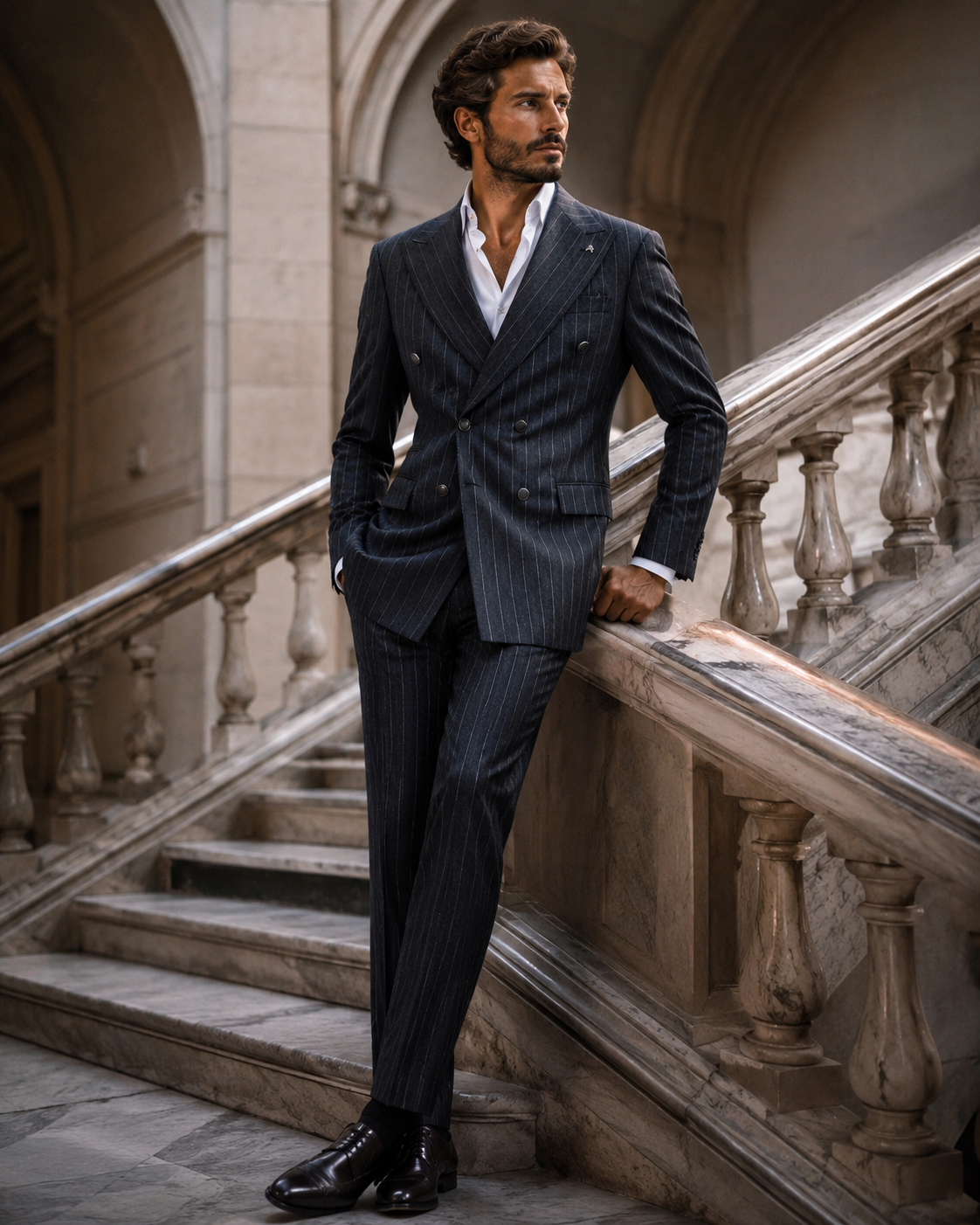 Costum Flavio bluemarin cu dungi