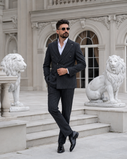 Costum Flavio negru cu dungi