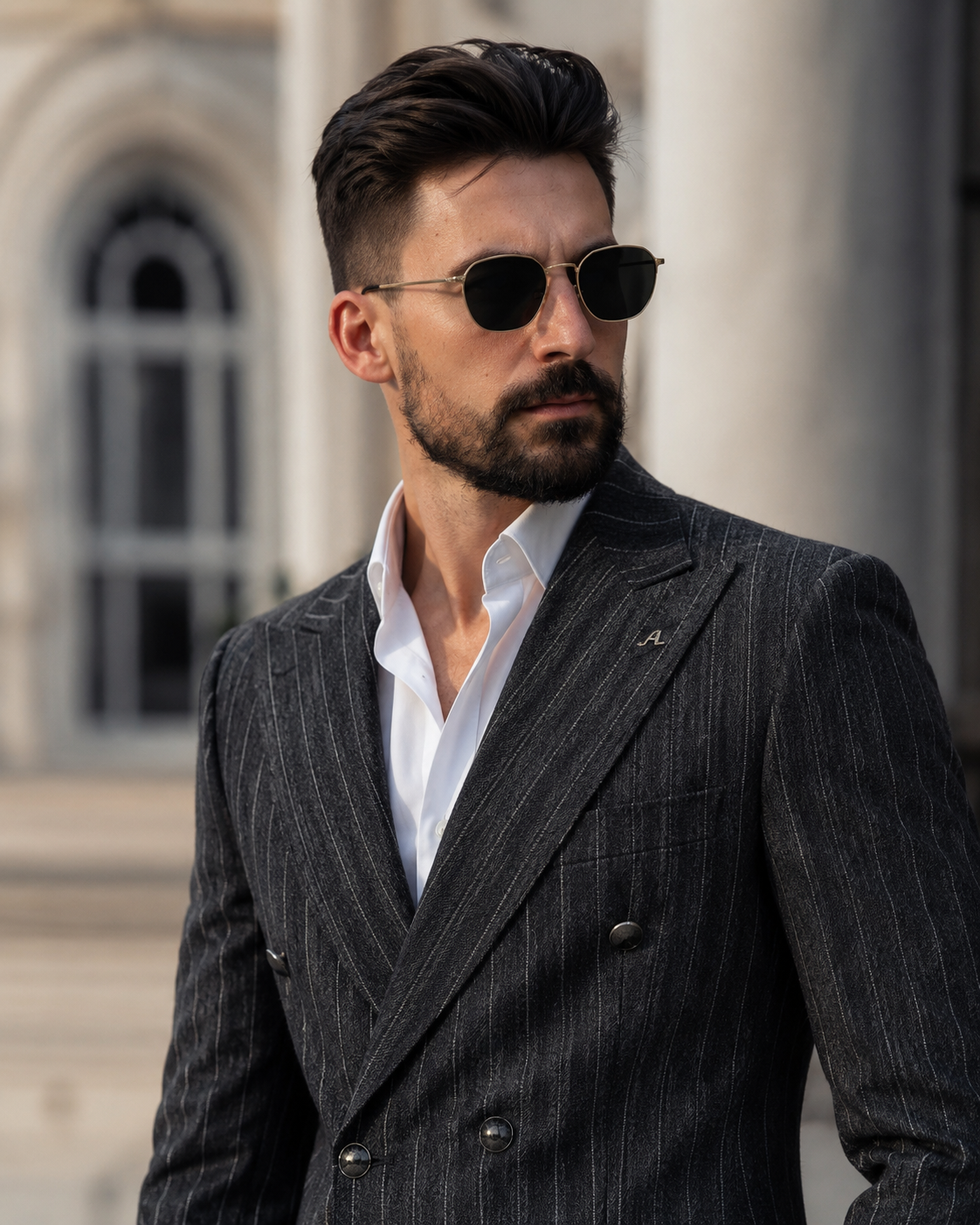 Costum Flavio negru cu dungi