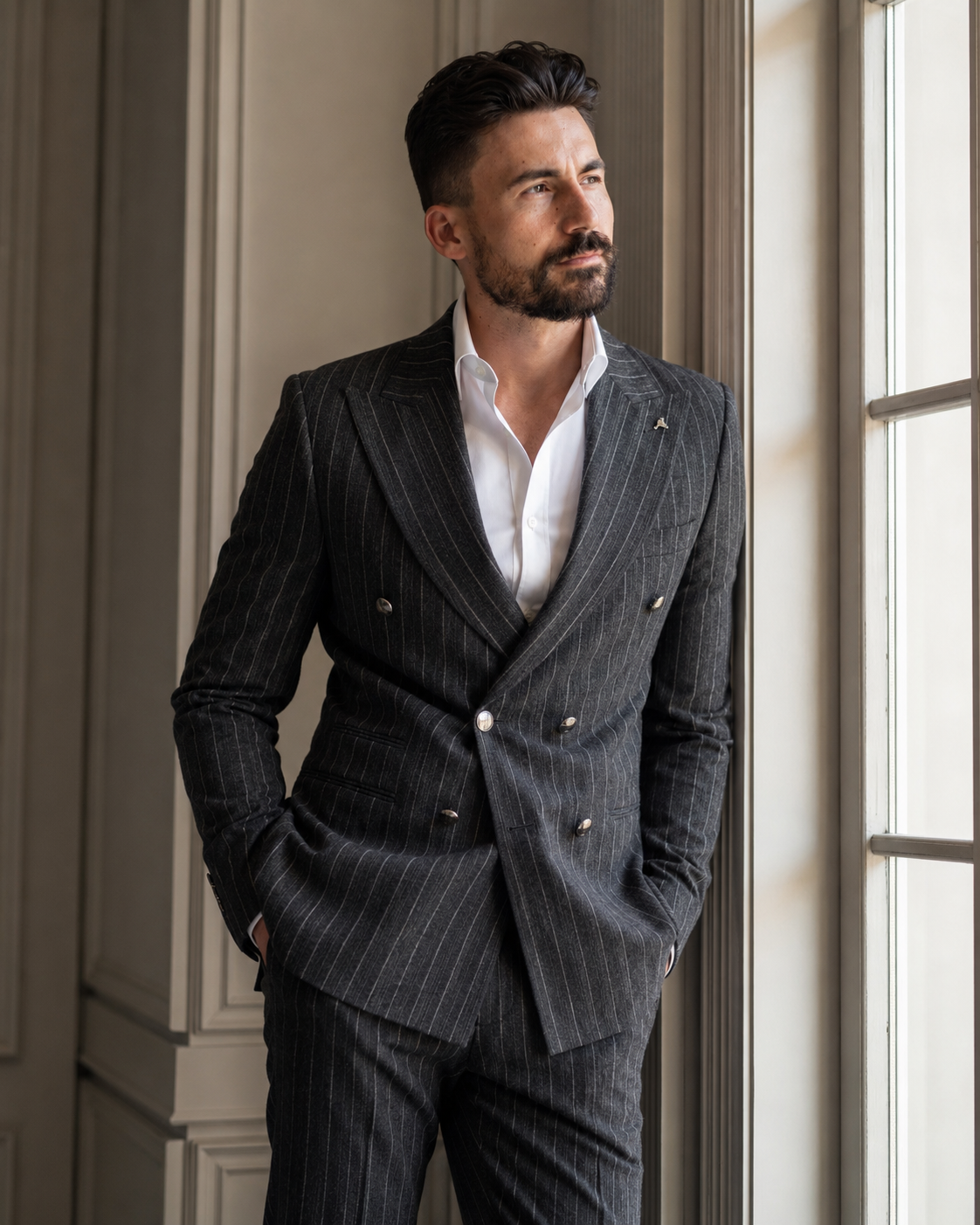 Costum Flavio negru cu dungi