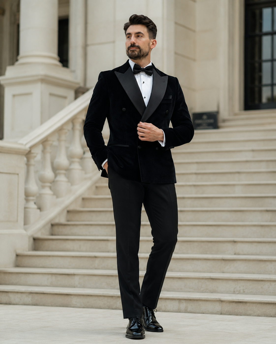 Costum Smokin Ceremonie din catifea negru