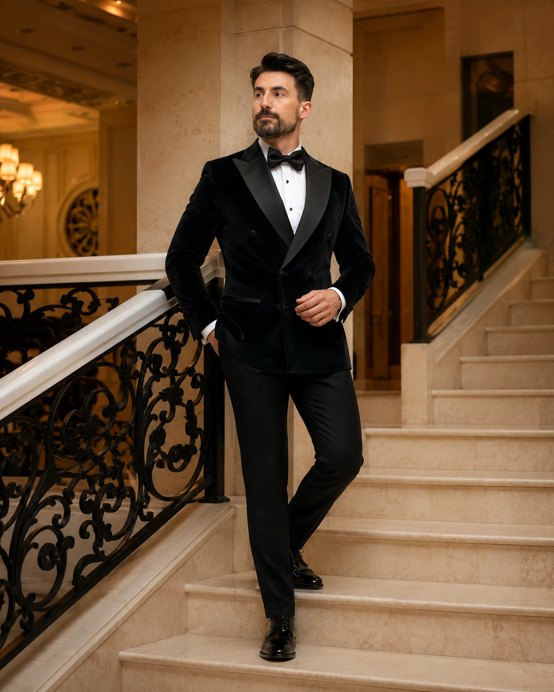 Costum Smokin Ceremonie din catifea negru