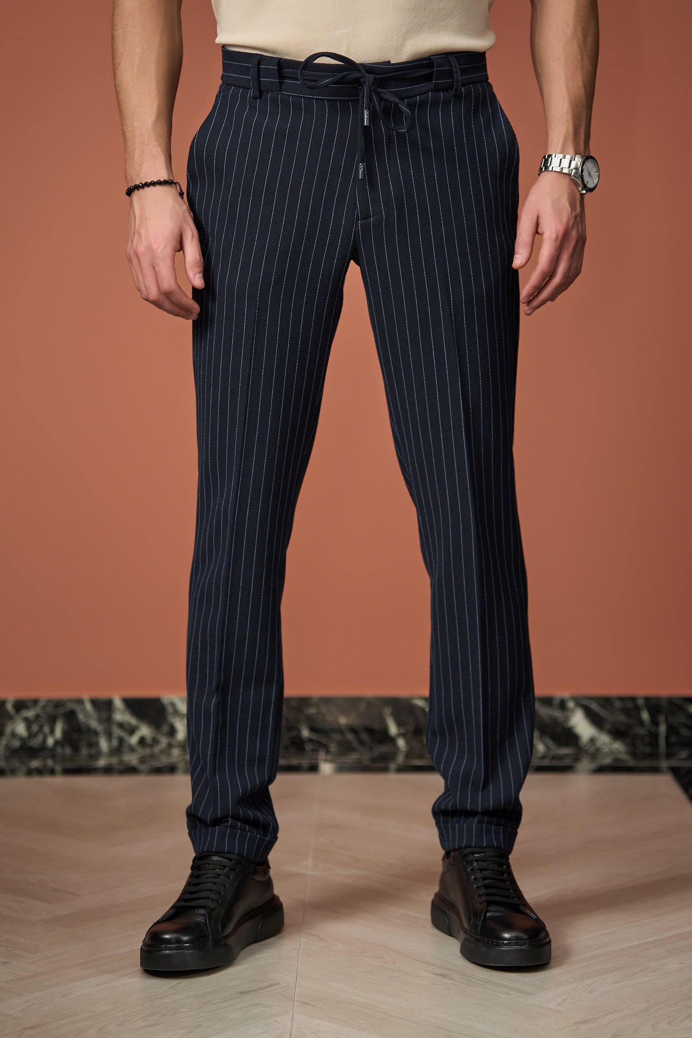 Pantaloni Jogger Step bluemarin cu dungi
