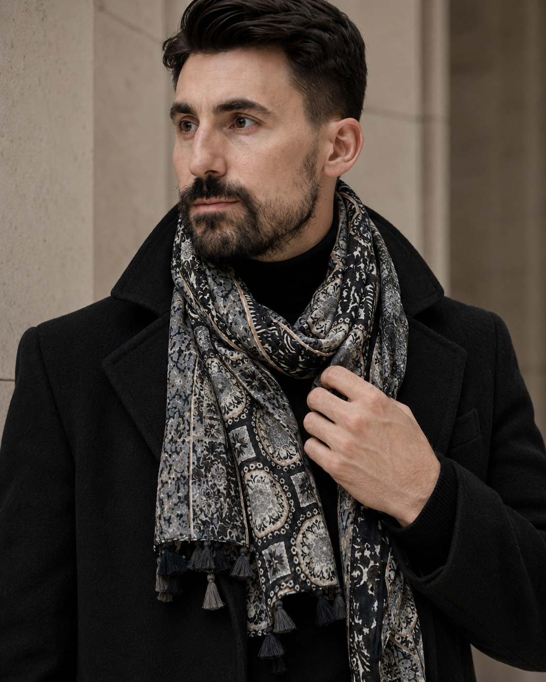 Eșarfă negru cu model