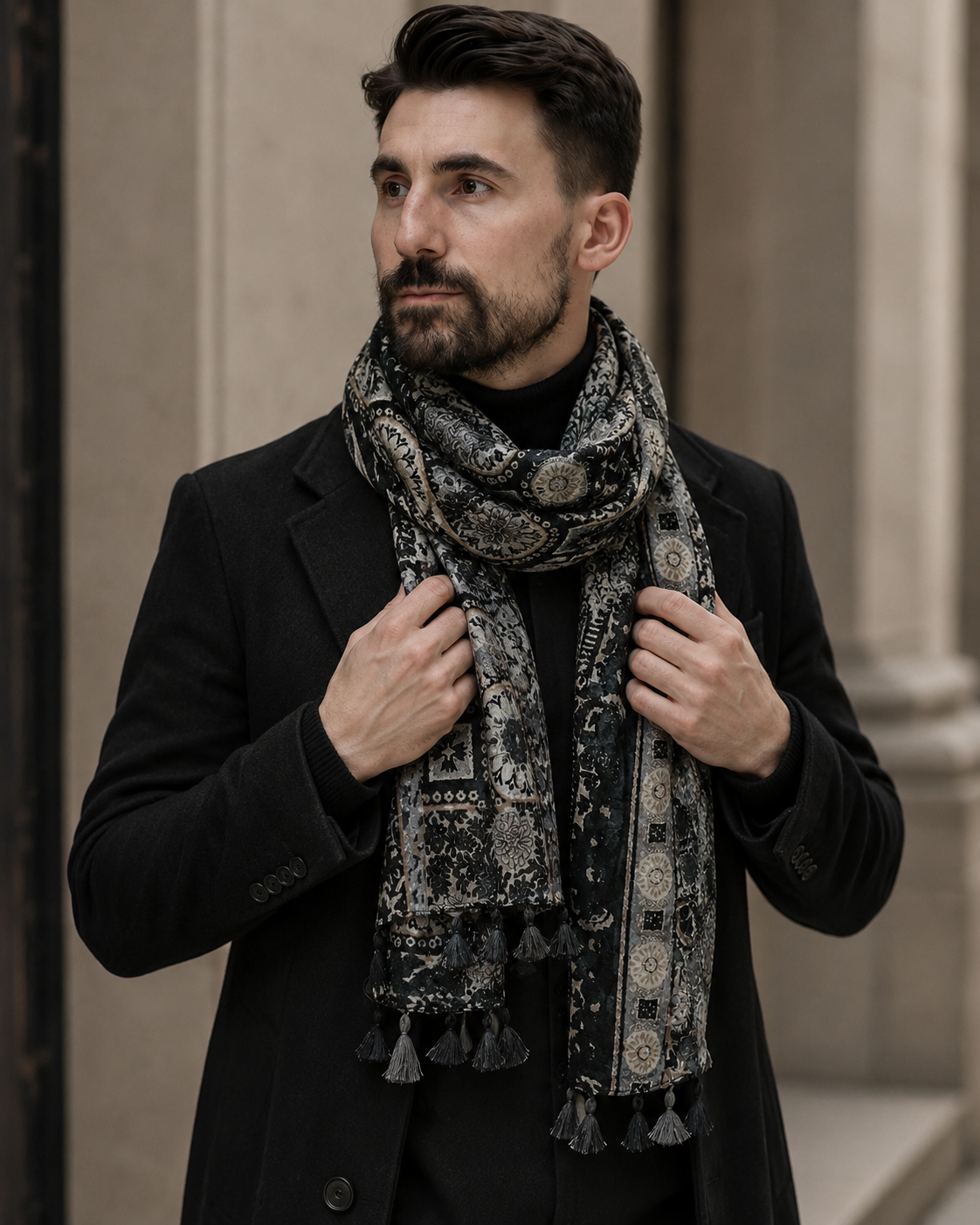 Eșarfă negru cu model