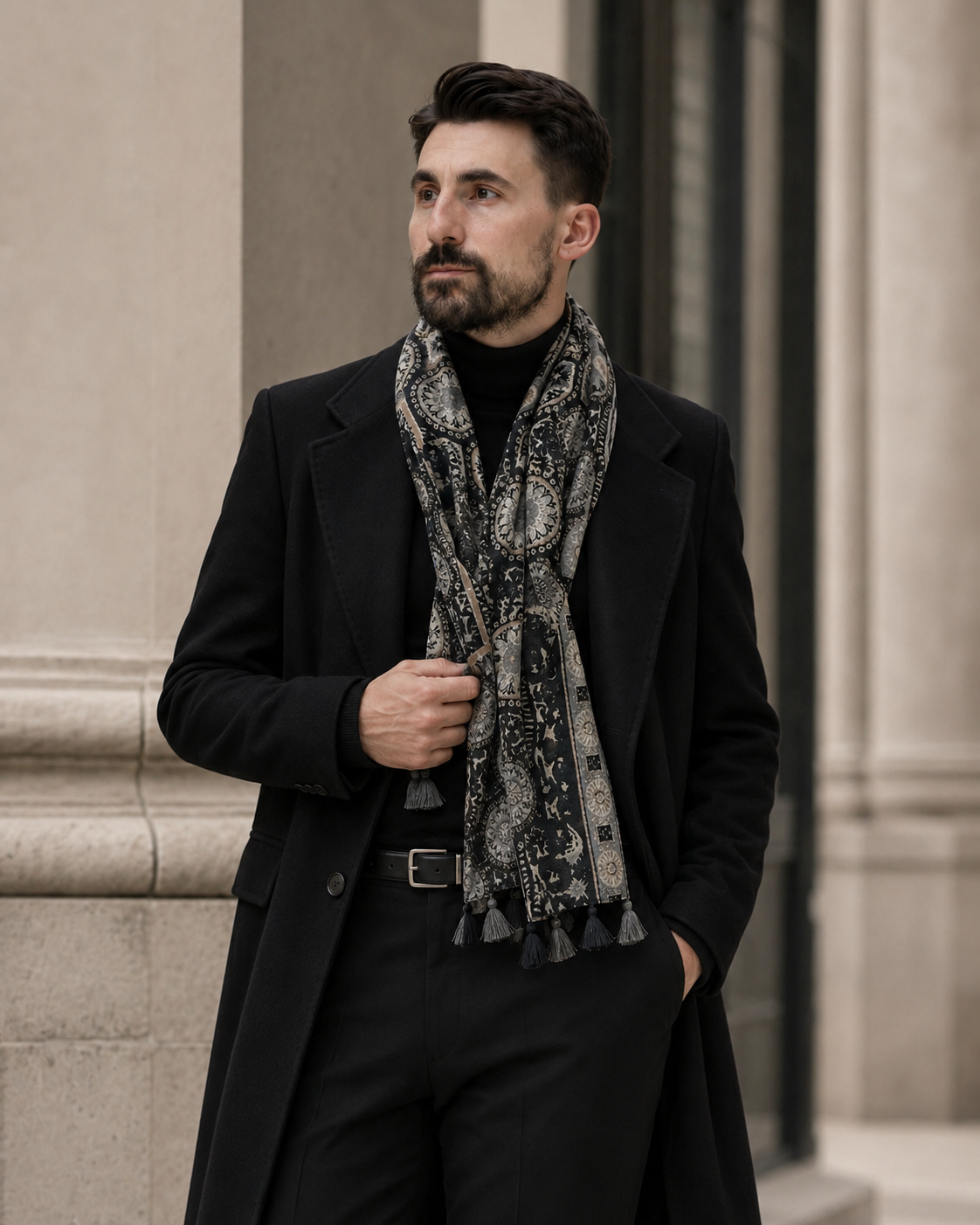 Eșarfă negru cu model