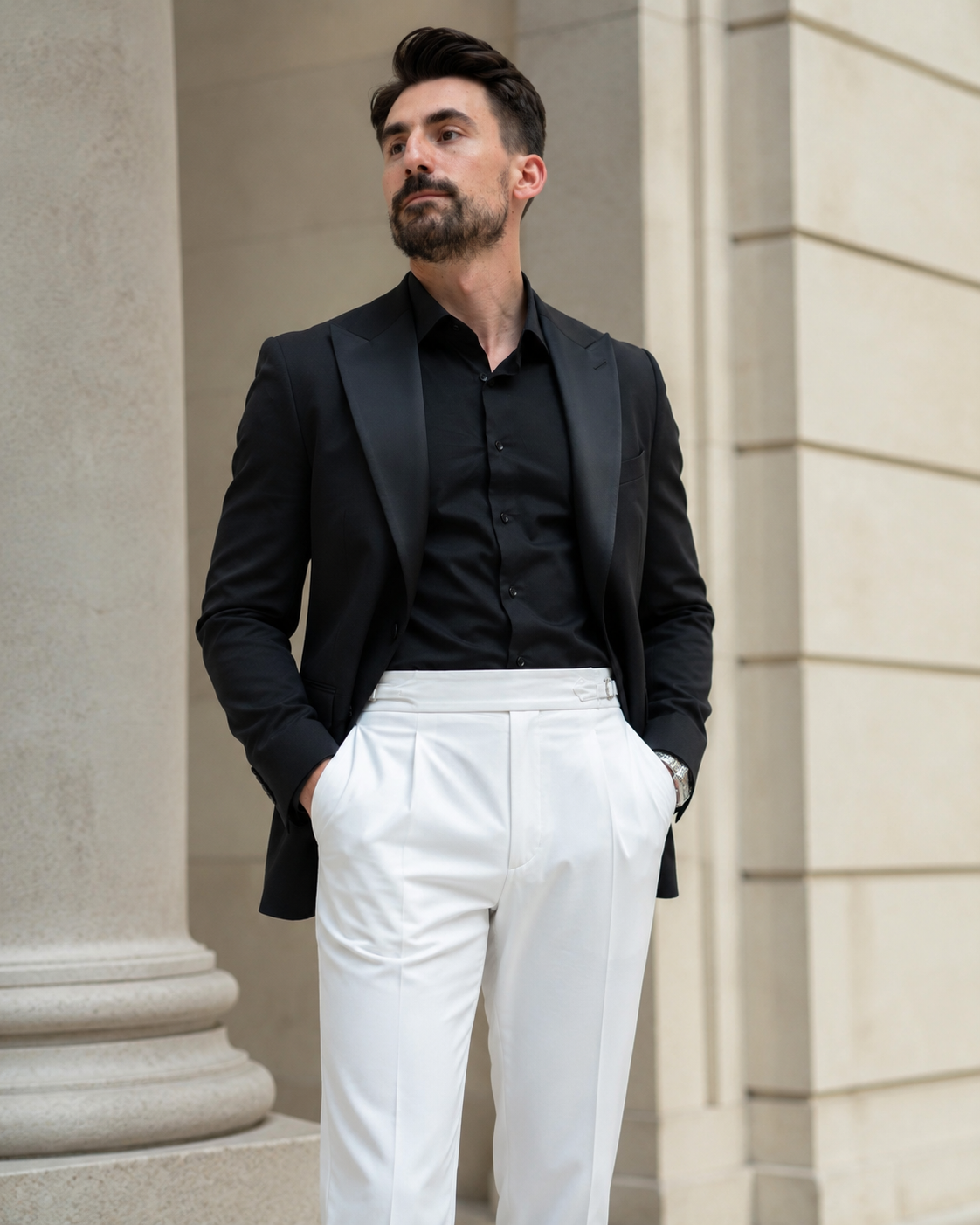 Pantaloni Kemerli alb