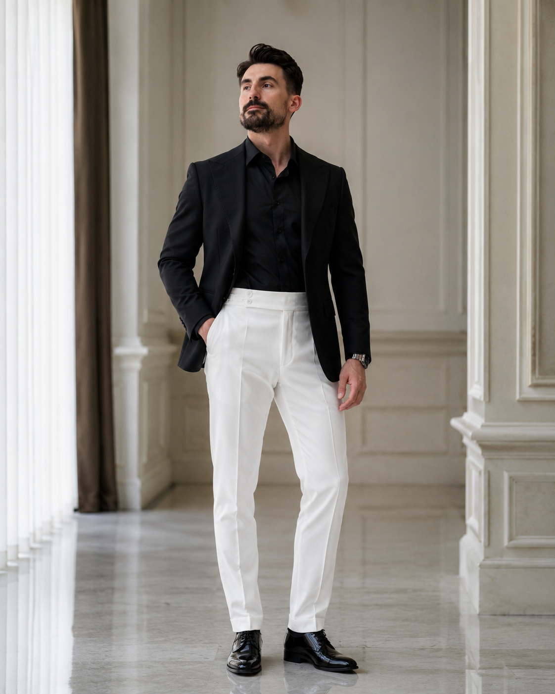 Pantaloni Kemerli alb