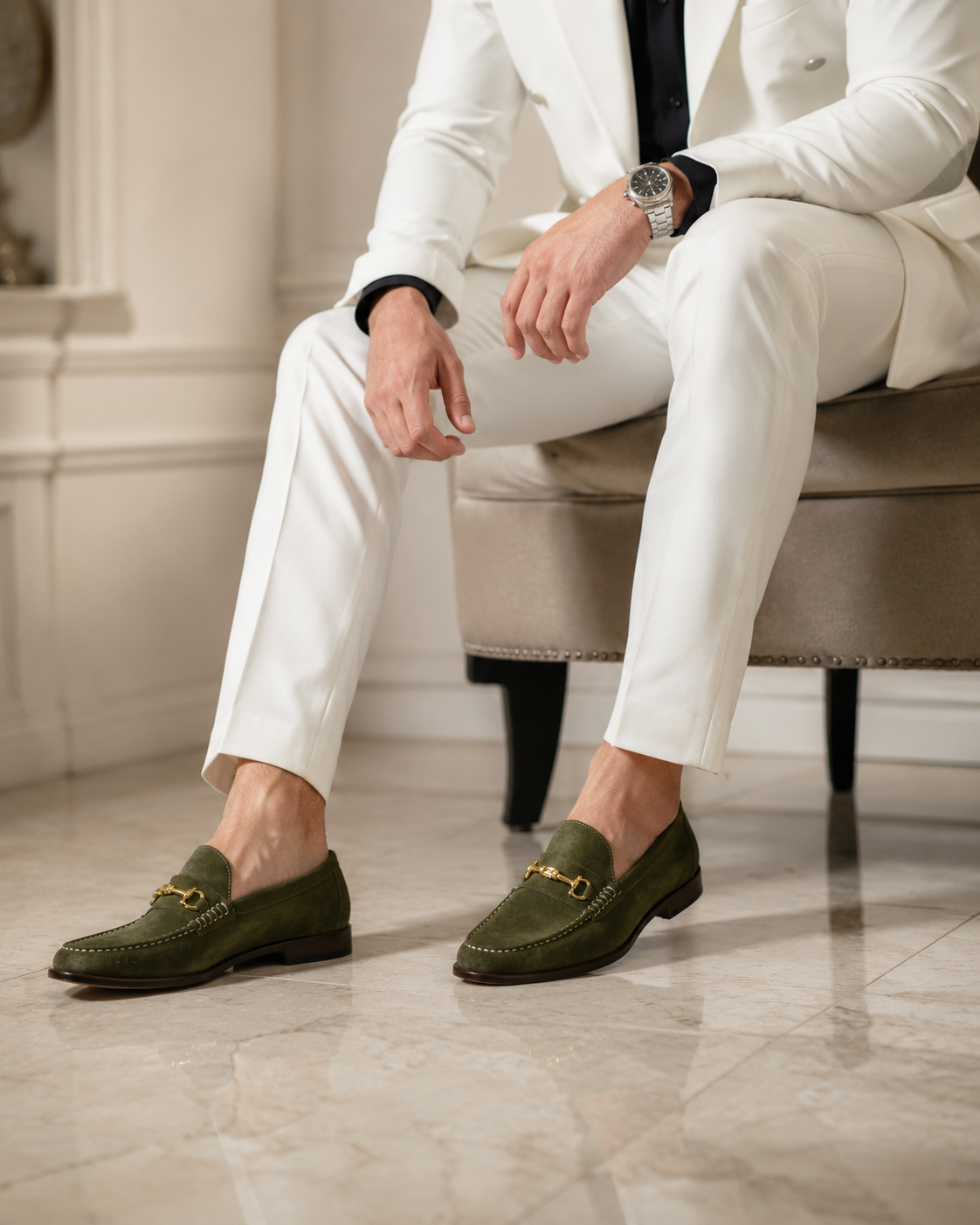 Pantofi Piele Intoarsa verde