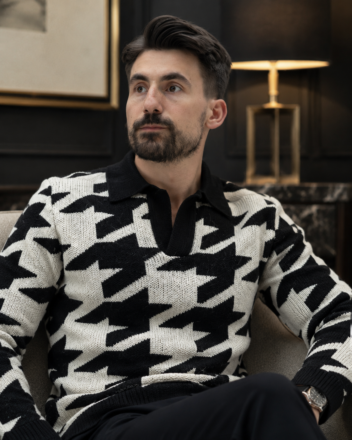 Pulover Hampton alb-negru