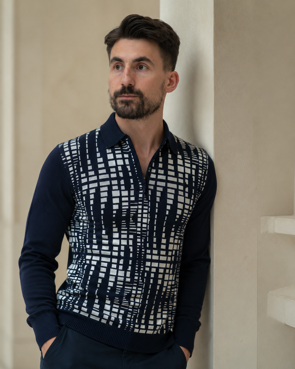 Pulover Louis Rayon alb-bluemarin