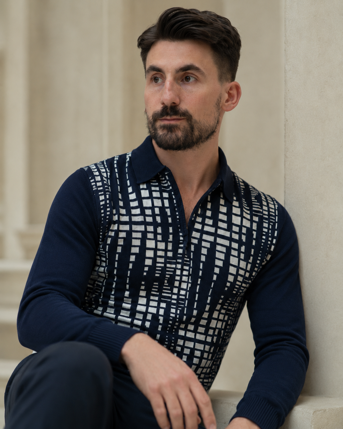Pulover Louis Rayon alb-bluemarin