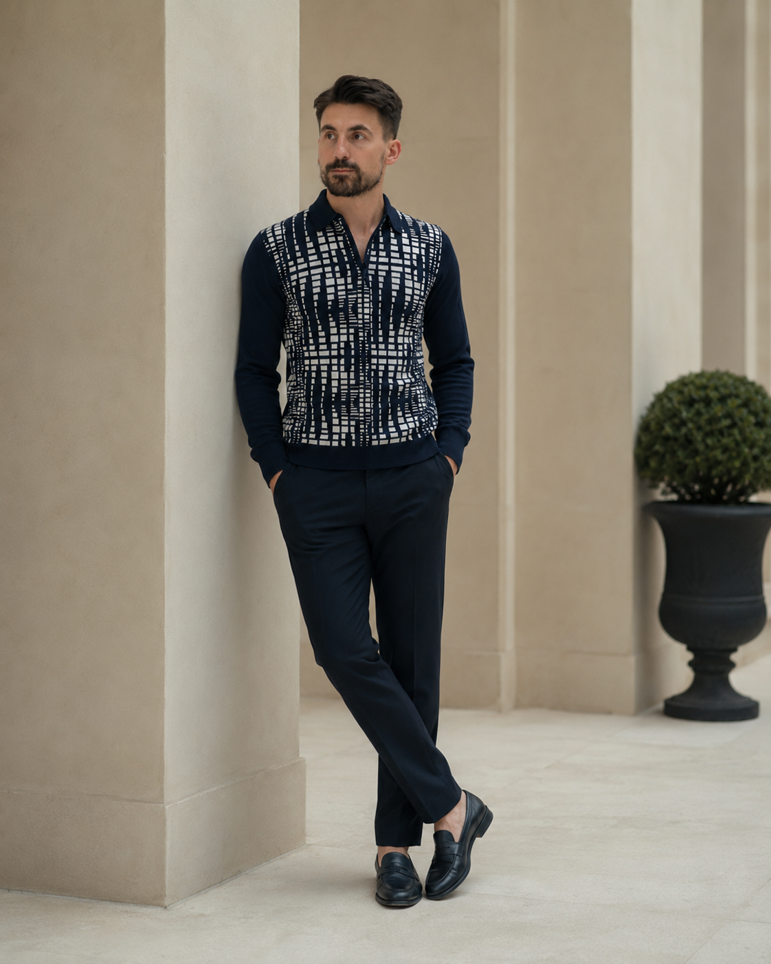 Pulover Louis Rayon alb-bluemarin