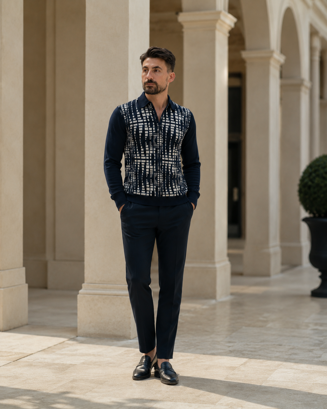 Pulover Louis Rayon negru-bej
