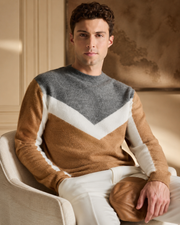 Pulover Modern bej-gri cu design geometric