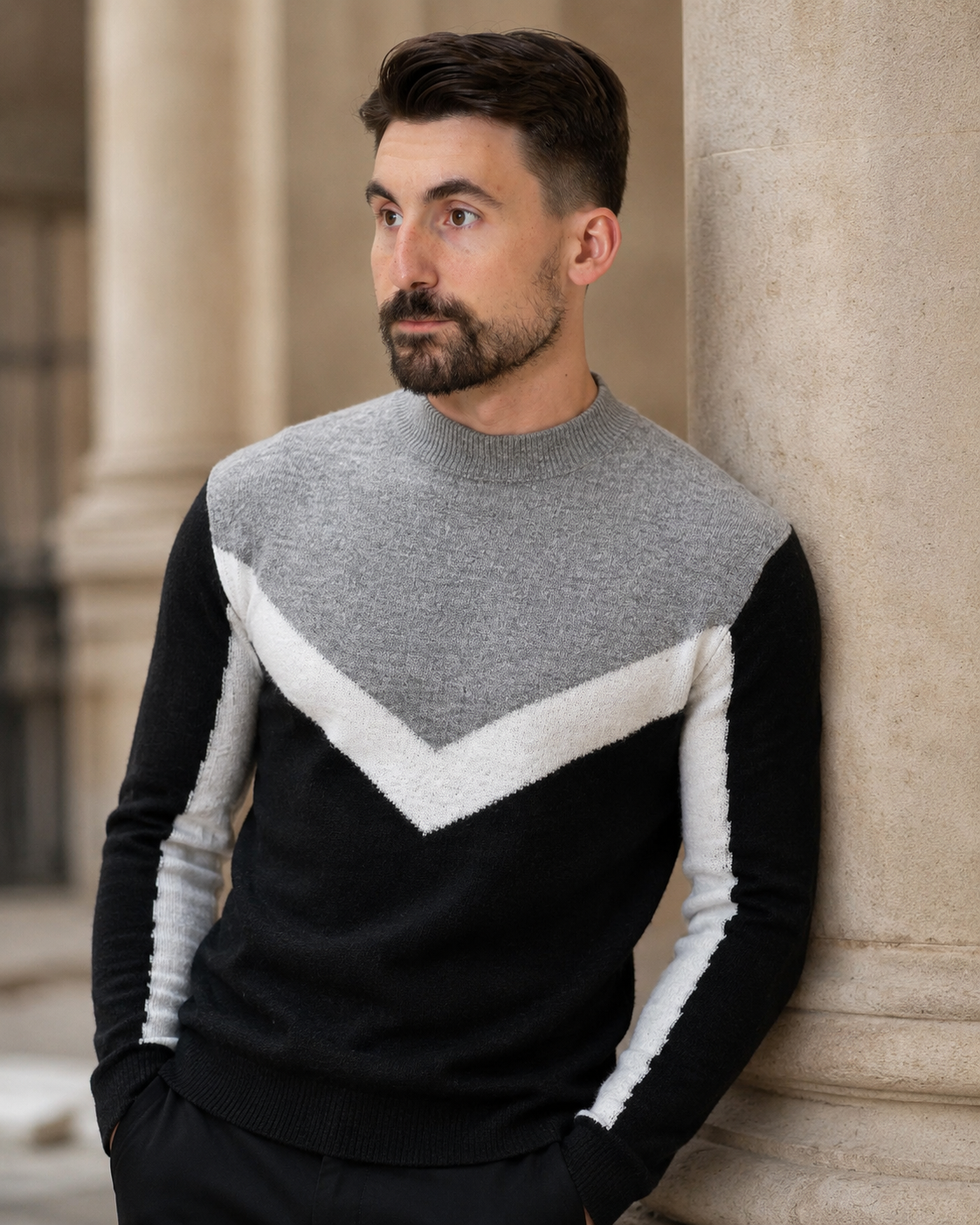 Pulover Modern negru-gri cu  design geometric