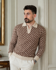 Pulover Poet bej-maro din tricot