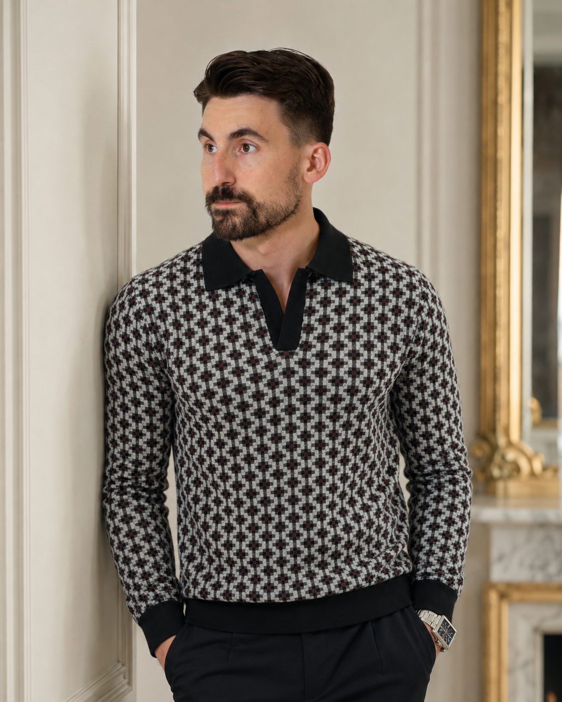 Pulover Poet negru cu design geometric