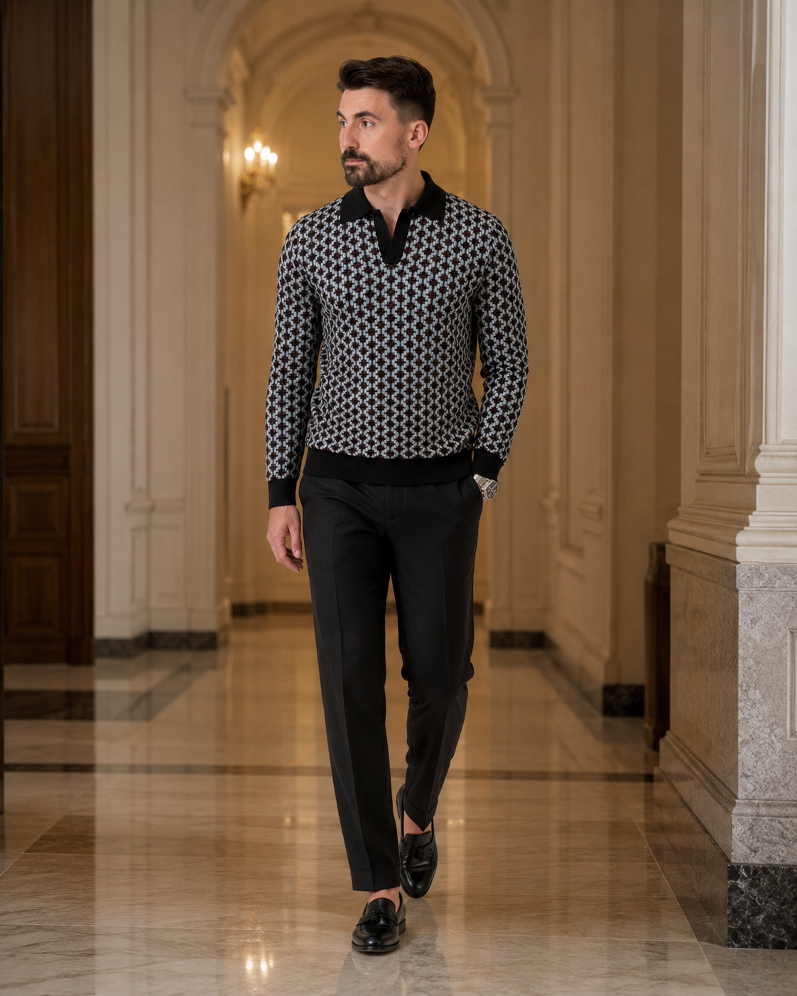 Pulover Poet negru cu design geometric