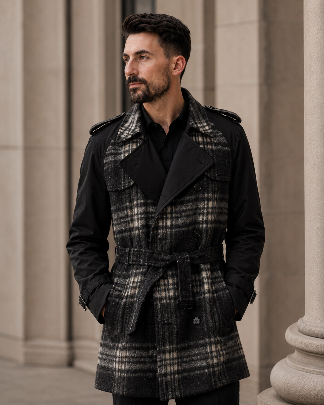Trenchcoat Ralph din Lână negru-alb