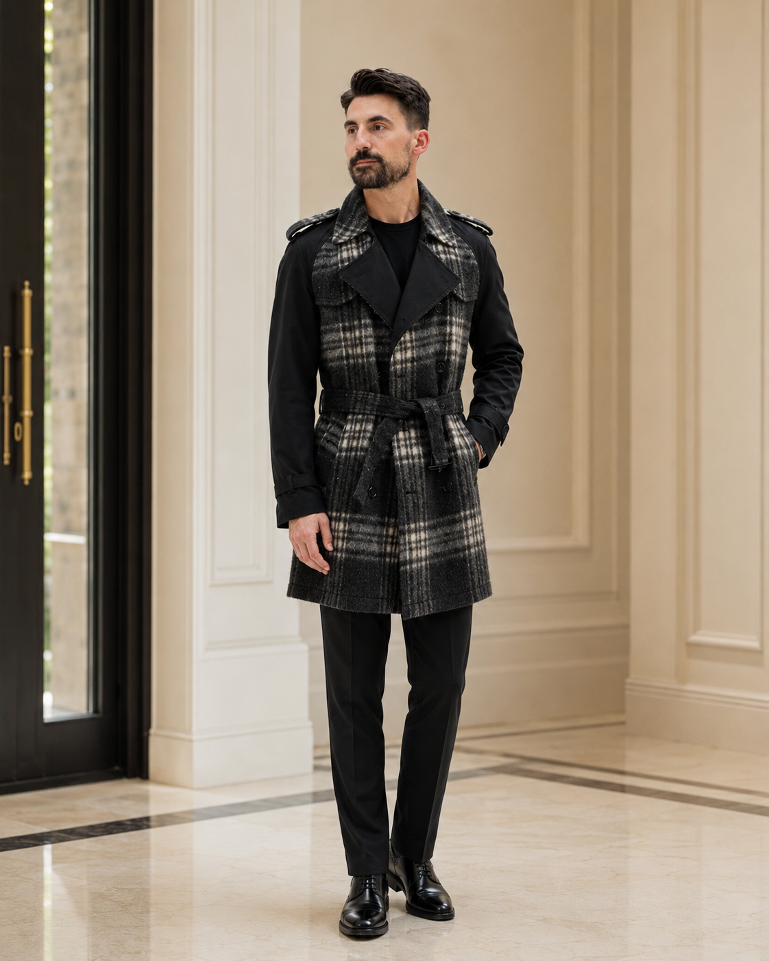 Trenchcoat Ralph din Lână negru-alb