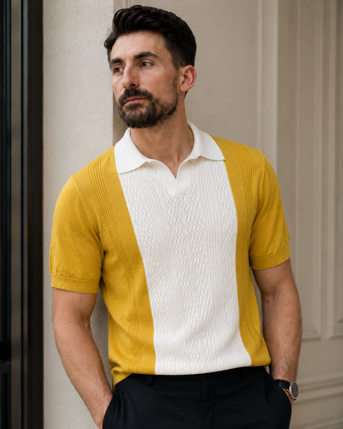 Tricou Guler galben-crem