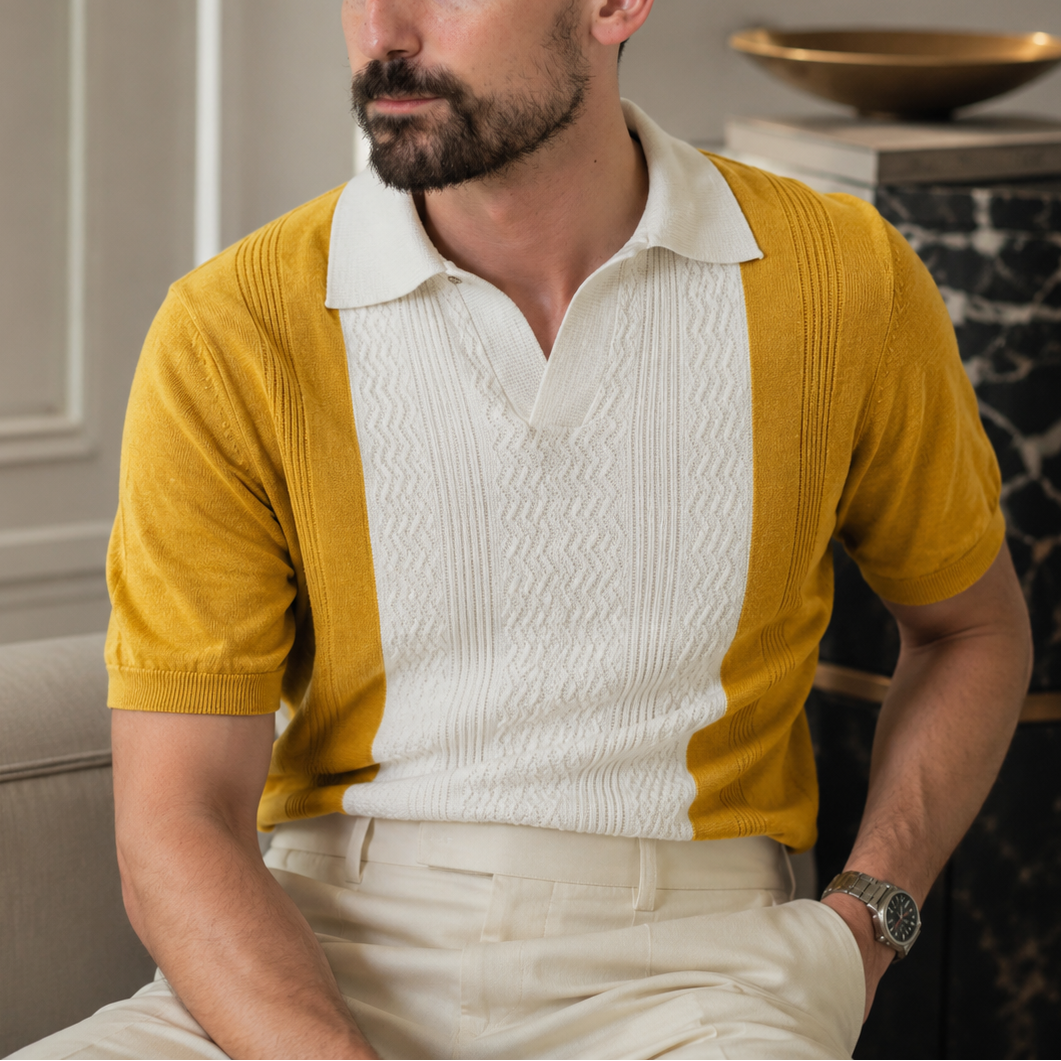 Tricou Guler galben-crem