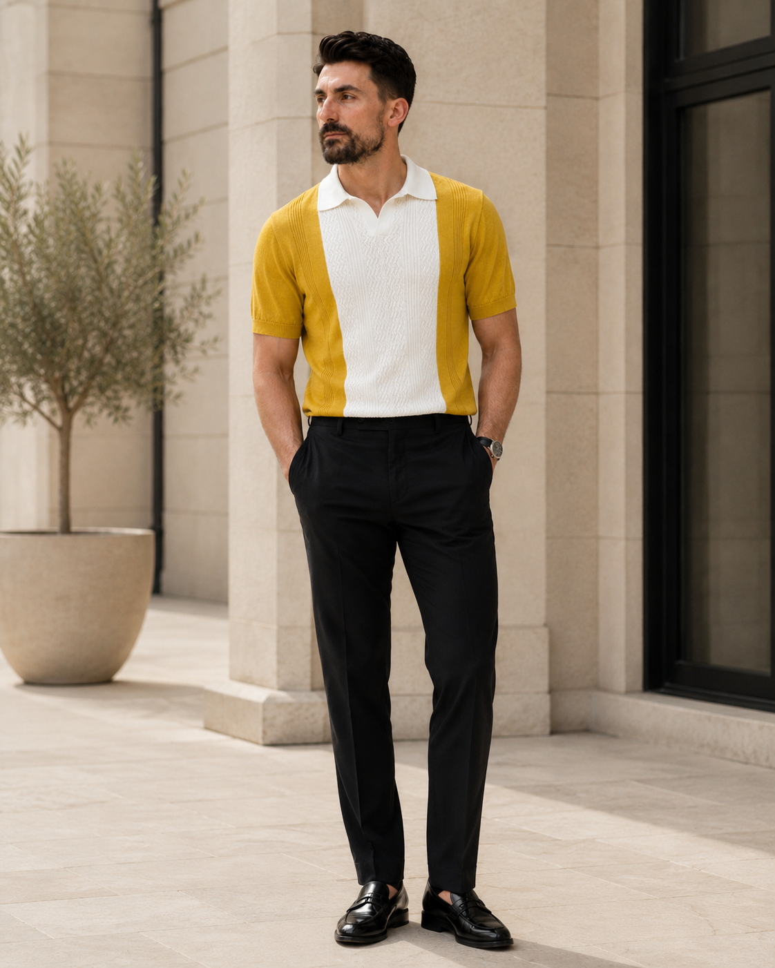 Tricou Guler galben-crem