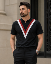 Tricou V Rayon negru-roșu