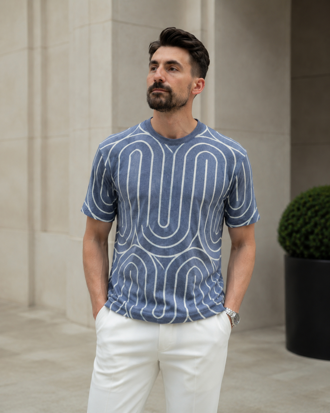 Tricou cu dungi albastru-alb